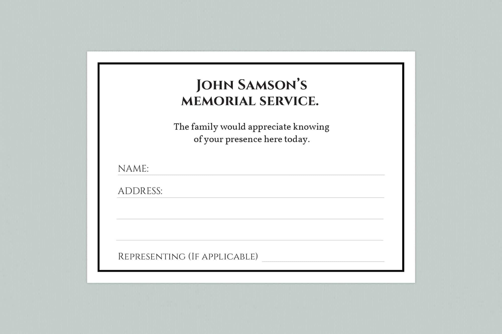 Funeral Attendance Card Style One With Memorial Cards For Funeral Template Free