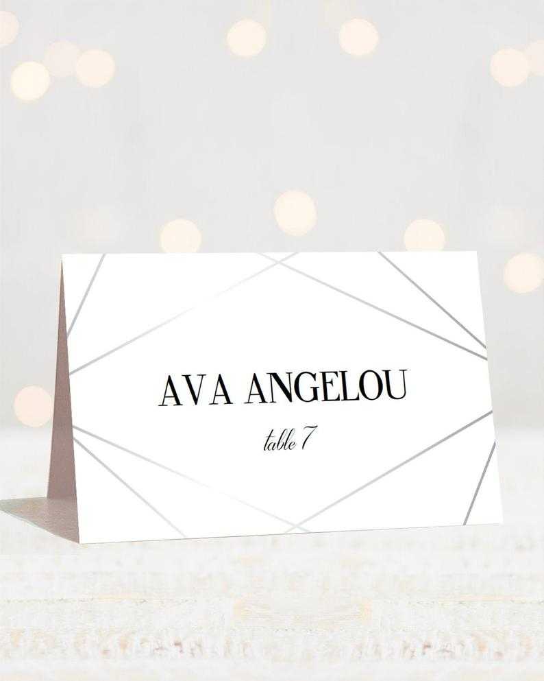 Geometric Wedding Name Card Template Download Editable Place Cards For  Wedding Silver And White Wedding Seating Cards Table Decorations Gls1 For Table Name Card Template