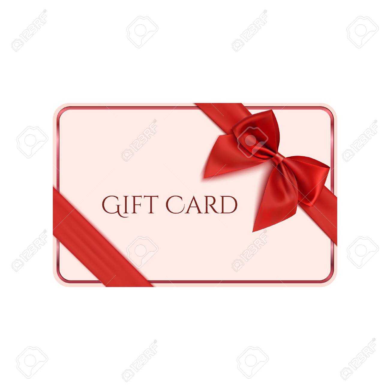 Gift Card Template With Red Ribbon And A Bow. Vector Illustration Intended For Present Card Template