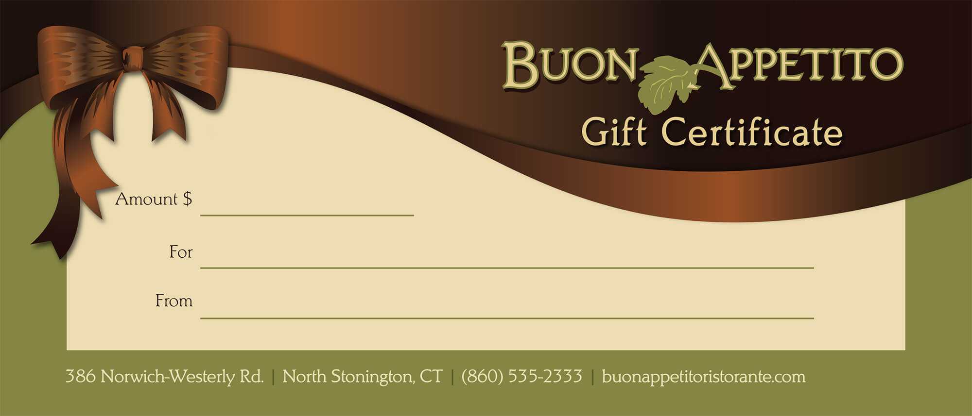 Gift Certificates For Buon Appetito Ristorante & Pizzeria Within Pizza Gift Certificate Template