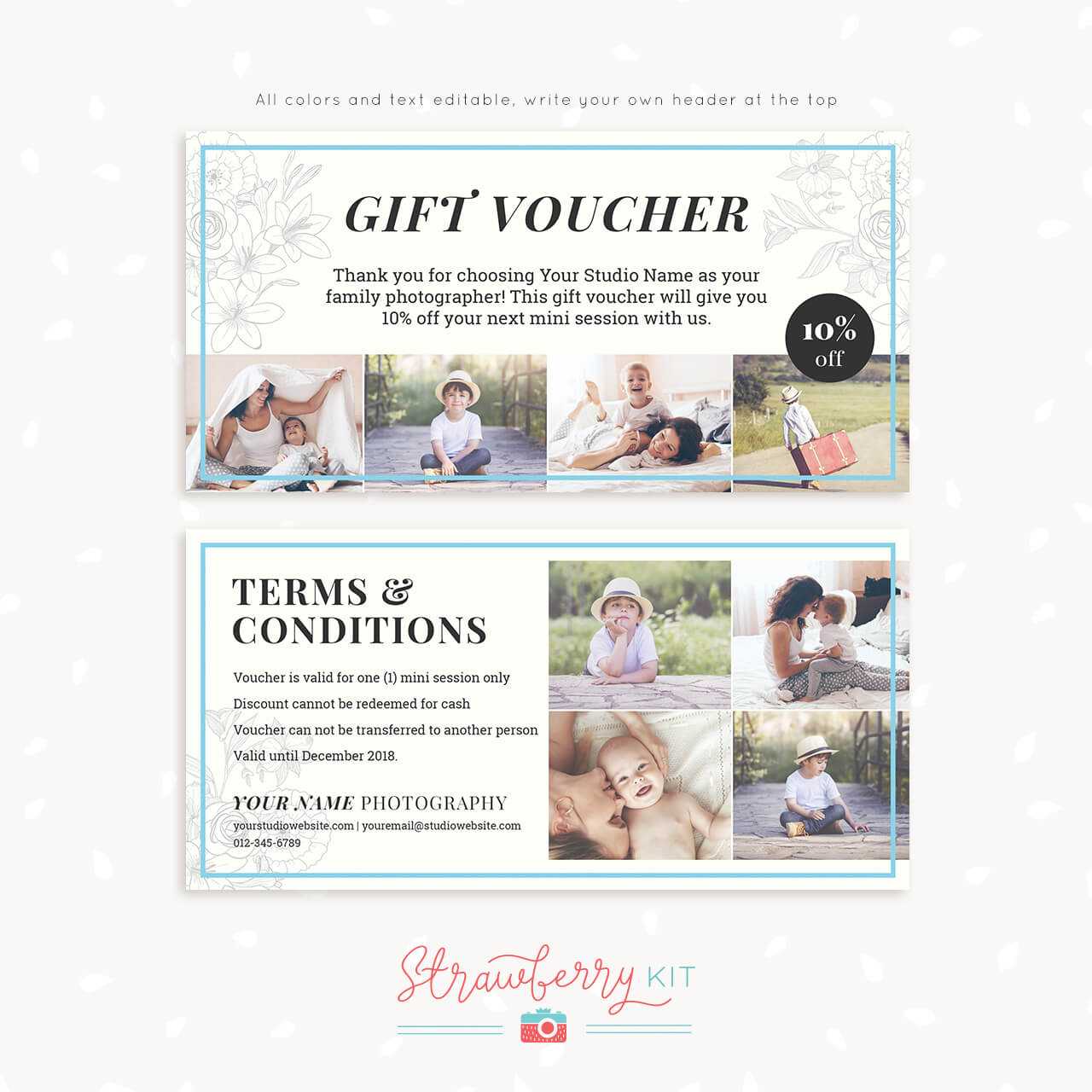 Gift Voucher Template Classic Floral Strawberry Kit In Free Photography Gift Certificate