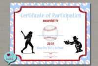 Girls Softball Baseball T Ball Award Certificate Printable Digital File  8.5&quot; X 11&quot; intended for Softball Award Certificate Template