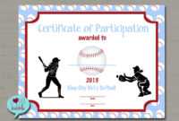 Girls Softball Baseball T Ball Award Certificate Printable Digital File  8.5&quot; X 11&quot; pertaining to Free Softball Certificate Templates