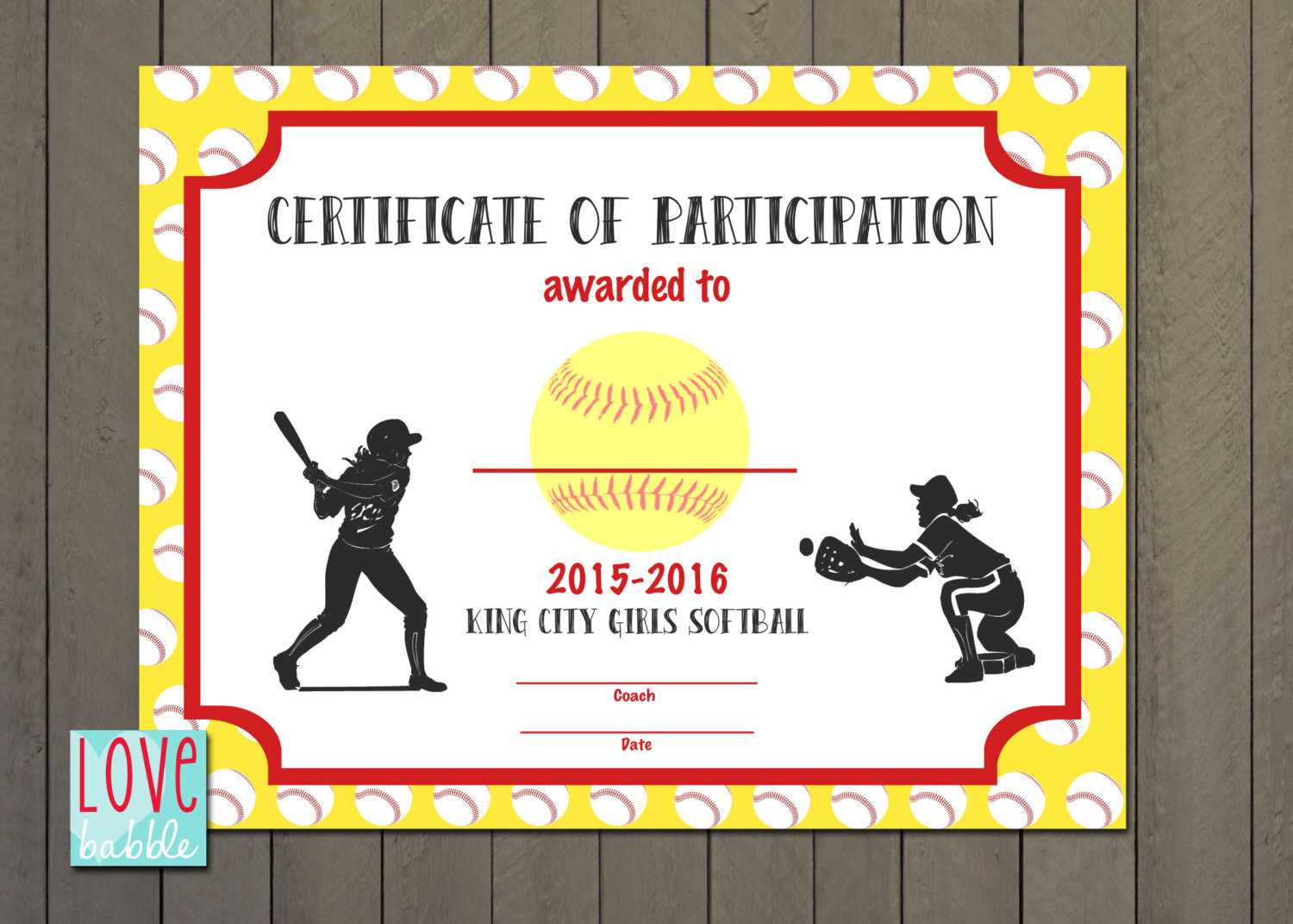 Girls Softball Baseball T Ball Award Certificate Printable Digital File  8.5" X 11" With Softball Certificate Templates