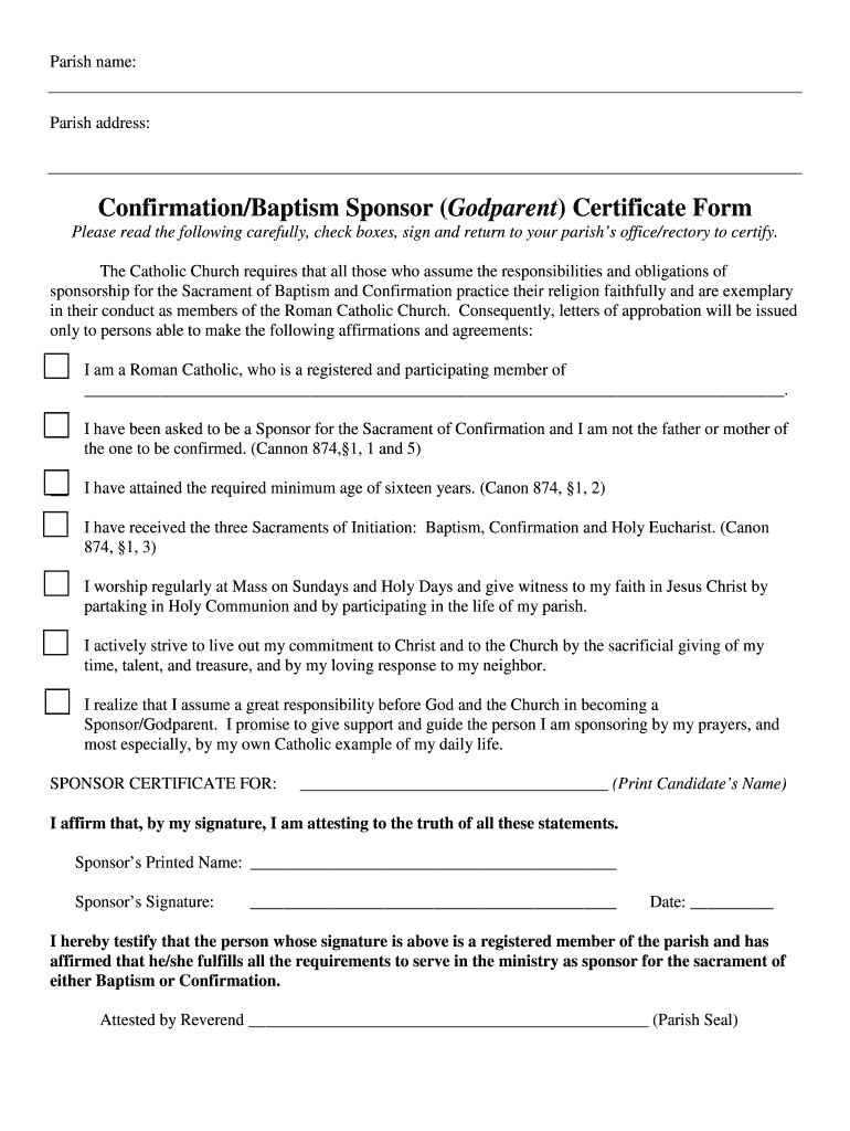 Godparent Certificate – Fill Online, Printable, Fillable Pertaining To Roman Catholic Baptism Certificate Template