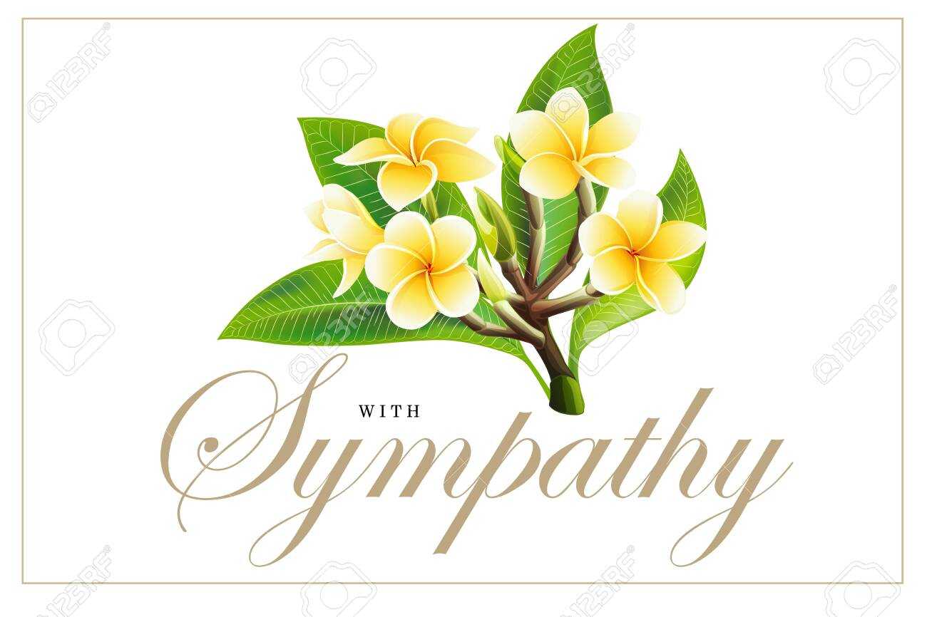 Golden Frangipani Or Plumeria Flowers With Leaves, Design For.. In Sympathy Card Template