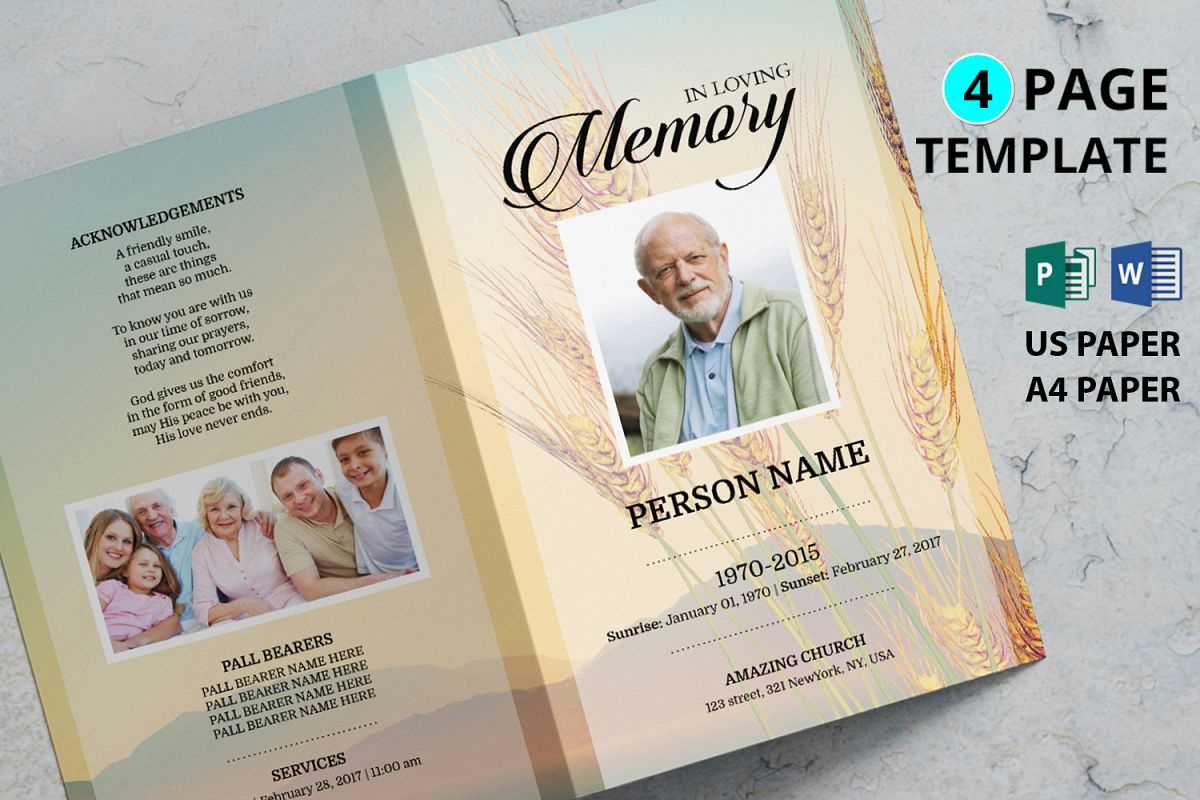 Golden Wheat Funeral Program Template Inside Memorial Brochure Template