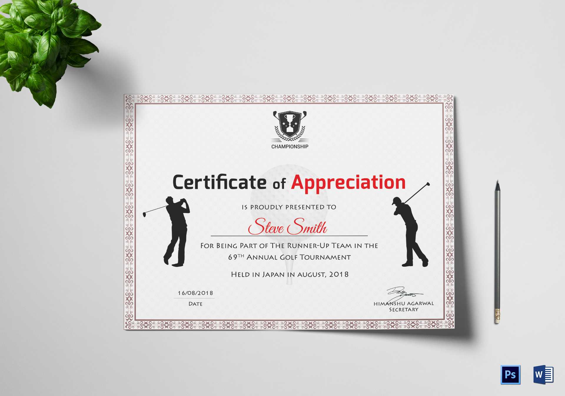 Golf Appreciation Certificate Template Intended For Golf Certificate Templates For Word