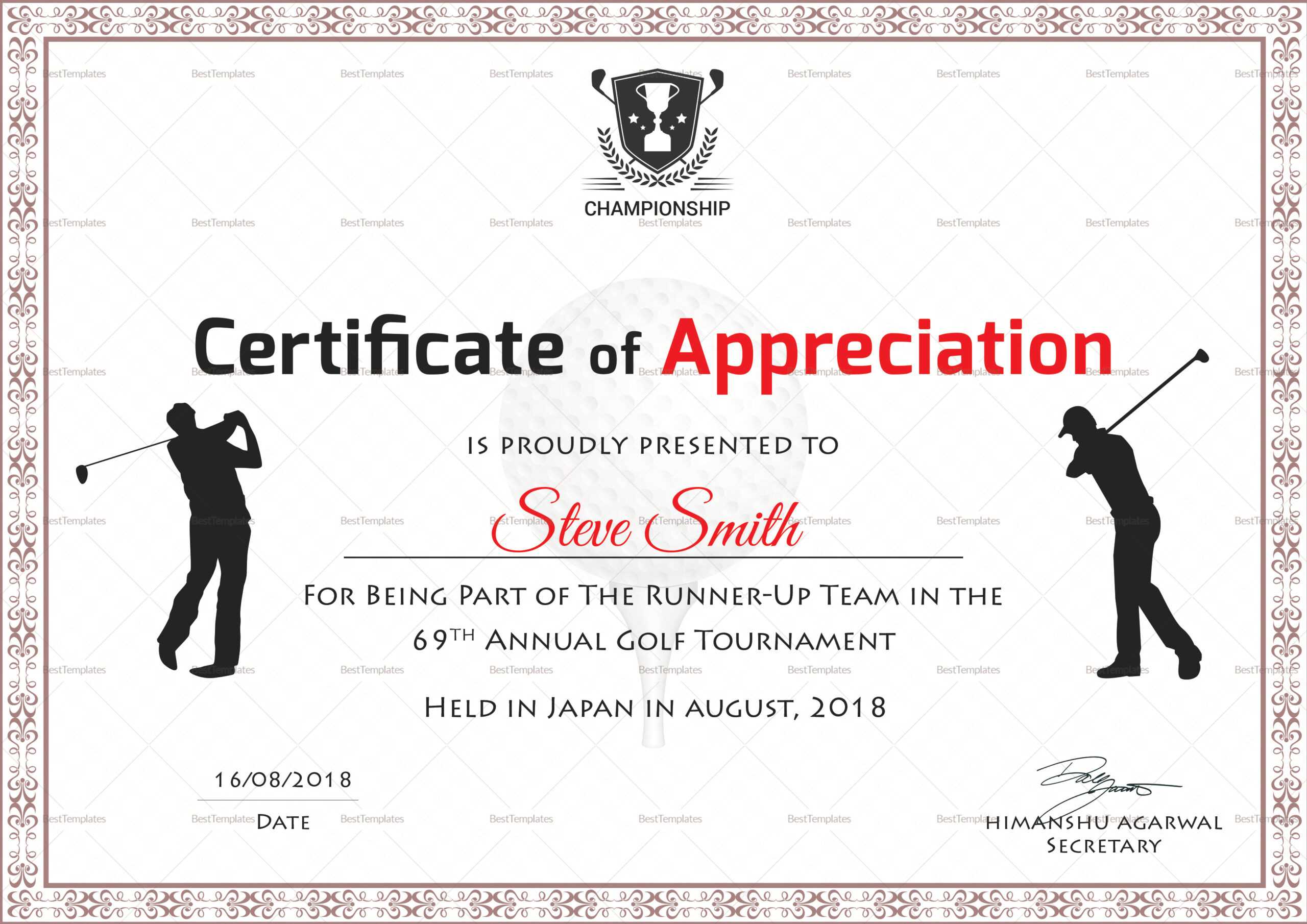 Golf Appreciation Certificate Template Regarding Golf Certificate Templates For Word