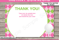 Golf Birthday Party Thank You Cards Template – Pink/green for Thank You Note Cards Template