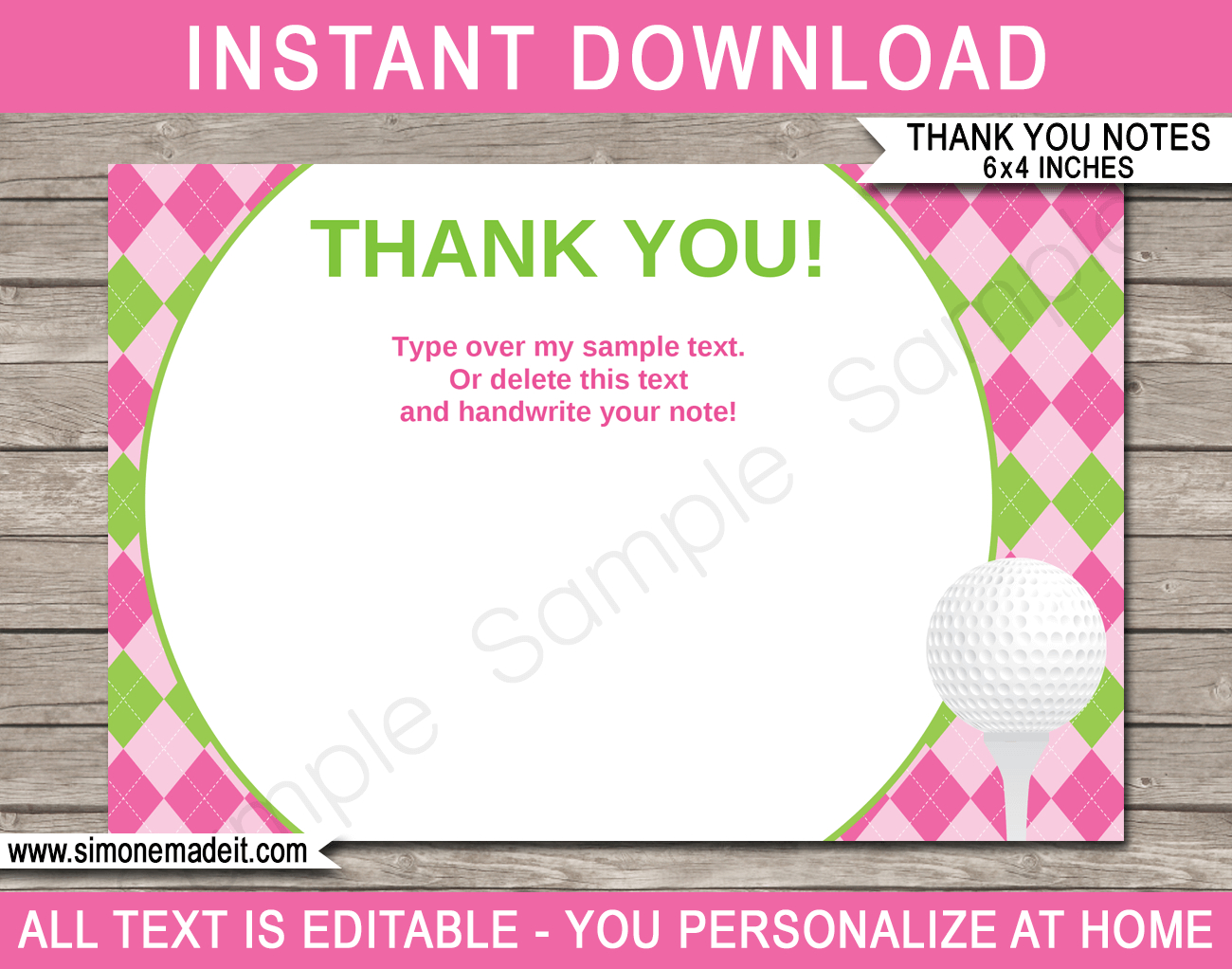 Golf Birthday Party Thank You Cards Template – Pink/green Pertaining To Soccer Thank You Card Template