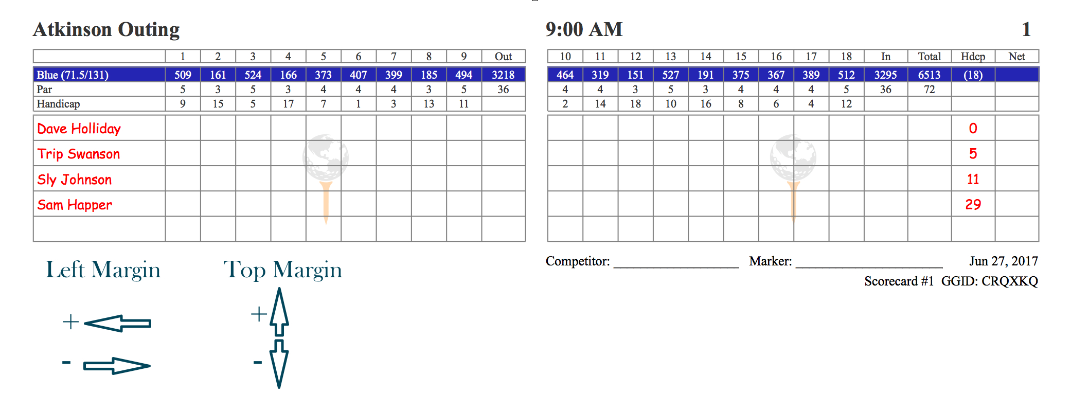 Golfgenius – Printing Scorecards (Format Tab) Intended For Golf Score Cards Template