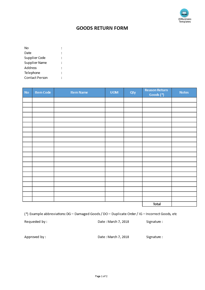 Goods Return Form Template | Templates At With Bin Card Template