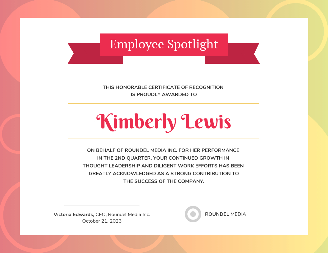 Gradient Employee Recognition Certificate Template Pertaining To Leadership Award Certificate Template