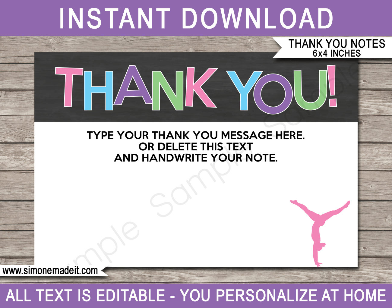 Gymnastics Party Thank You Cards Template Regarding Thank You Note Cards Template