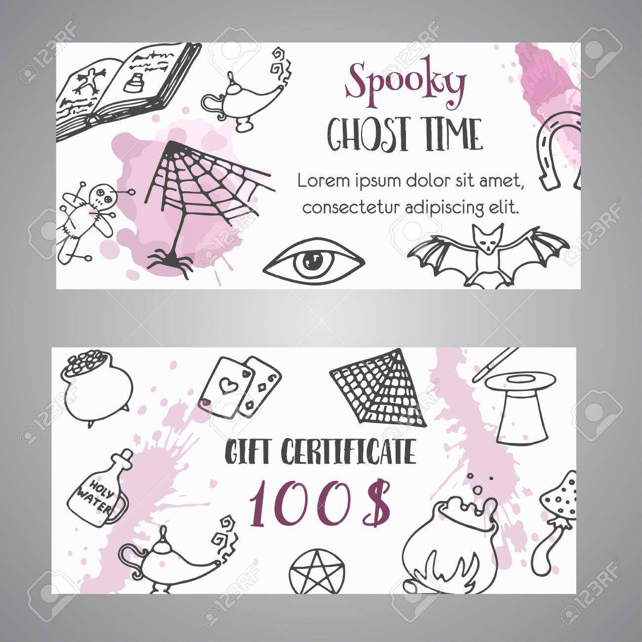 Hand Drawn Halloween Banner Free Voucher Template. Ghost Time.. For Halloween Certificate Template