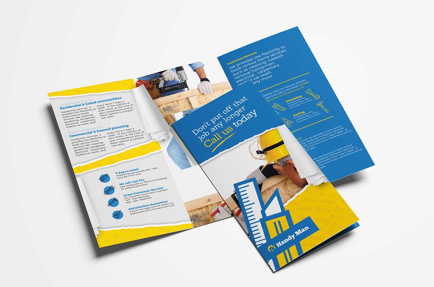 Handyman Tri Fold Brochure Template In Psd, Ai & Vector For Commercial Cleaning Brochure Templates