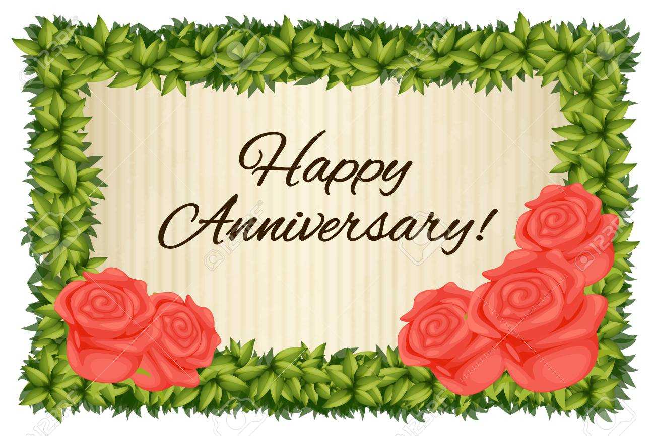 Happy Anniversary Card Template With Red Roses Illustration Regarding Template For Anniversary Card