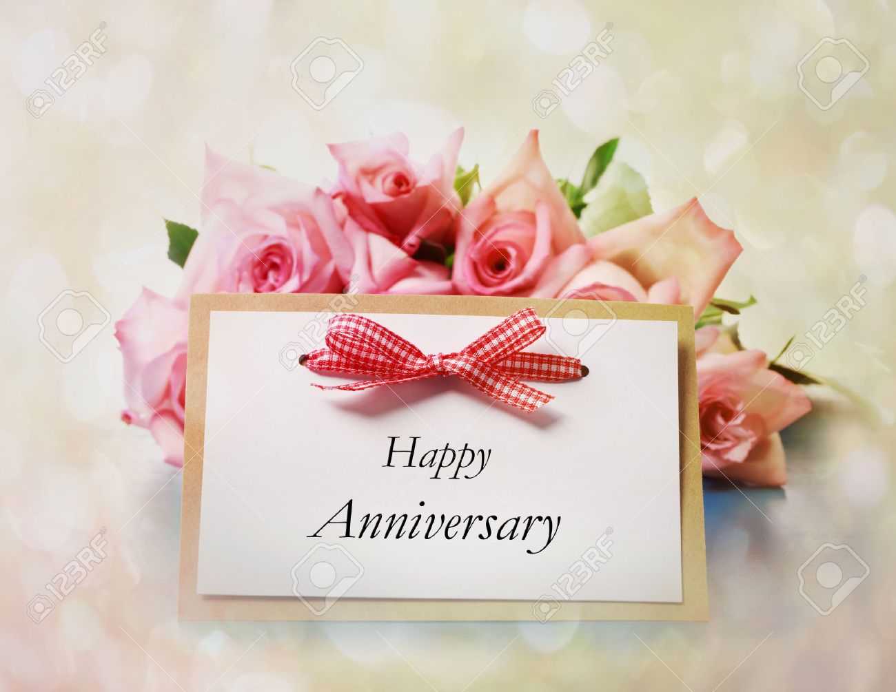 Happy Anniversary Greeting Card With Roses Within Word Anniversary Card Template