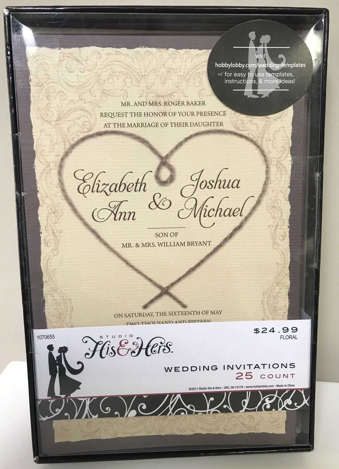 His & Hers 25 Printable Hobby Lobby Invitations Craft Brown Heart Pattern  Nib Inside Amscan Imprintable Place Card Template
