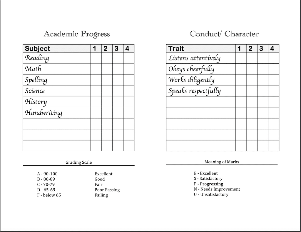 Homeschool Report Cards - Flanders Family Homelife With Regard To Homeschool Middle School Report Card Template