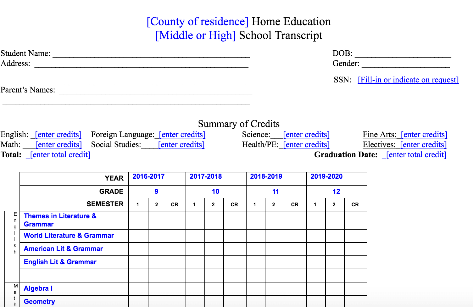 Homeschool Transcript Services And Report Cards Now With Homeschool Report Card Template Middle School
