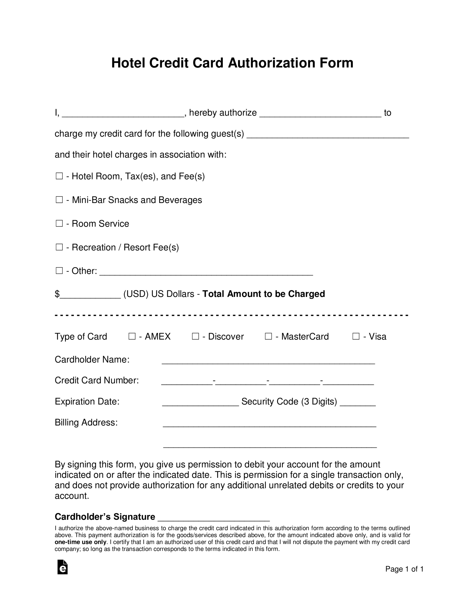 Hotel Credit Card Authorization Form – Milas Throughout Credit Card Payment Form Template Pdf