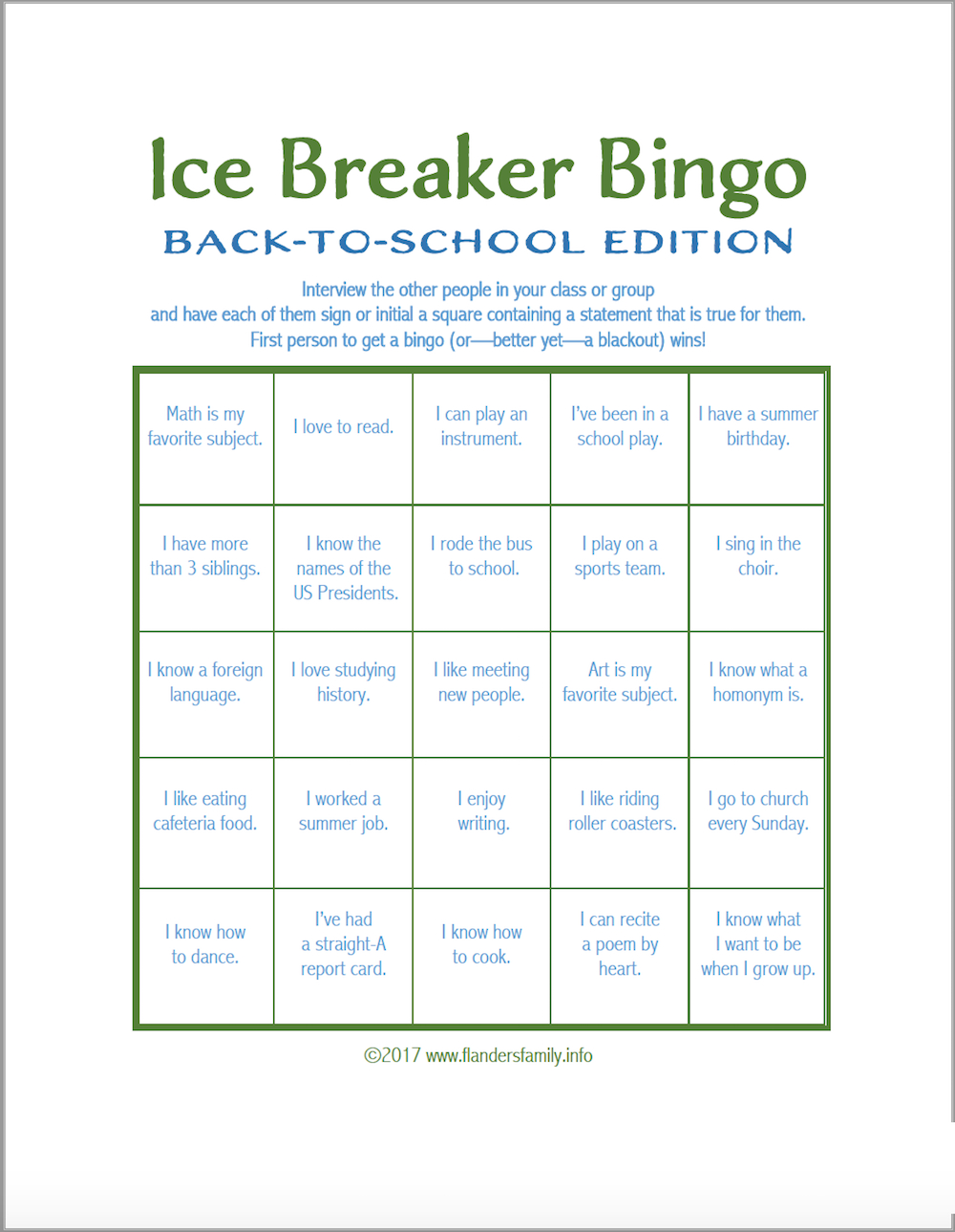 Ice Breaker Bingo: Back To School Version - Flanders Family Pertaining To Ice Breaker Bingo Card Template