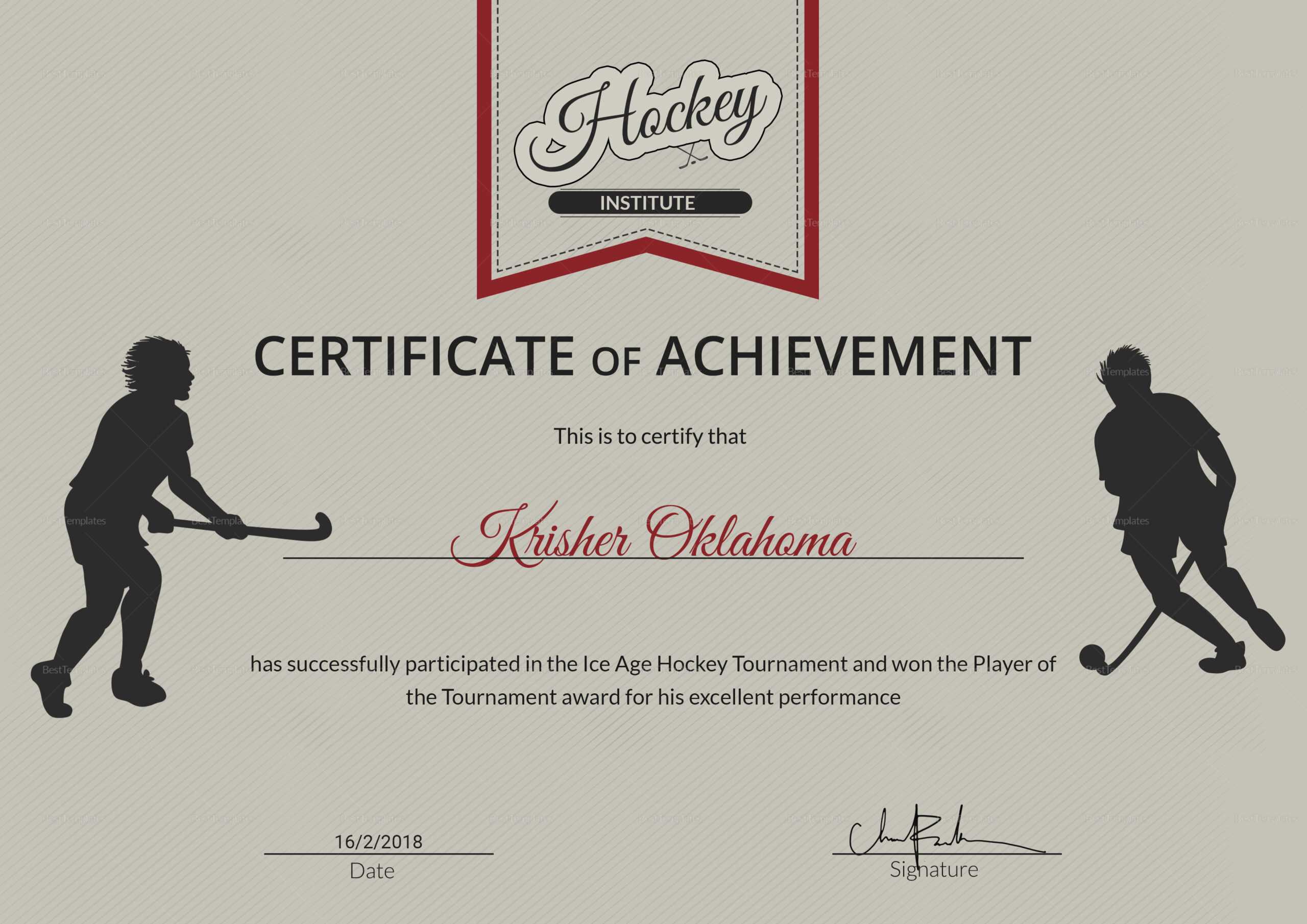 Ice Hockey Achievement Certificate Template With Hockey Certificate Templates