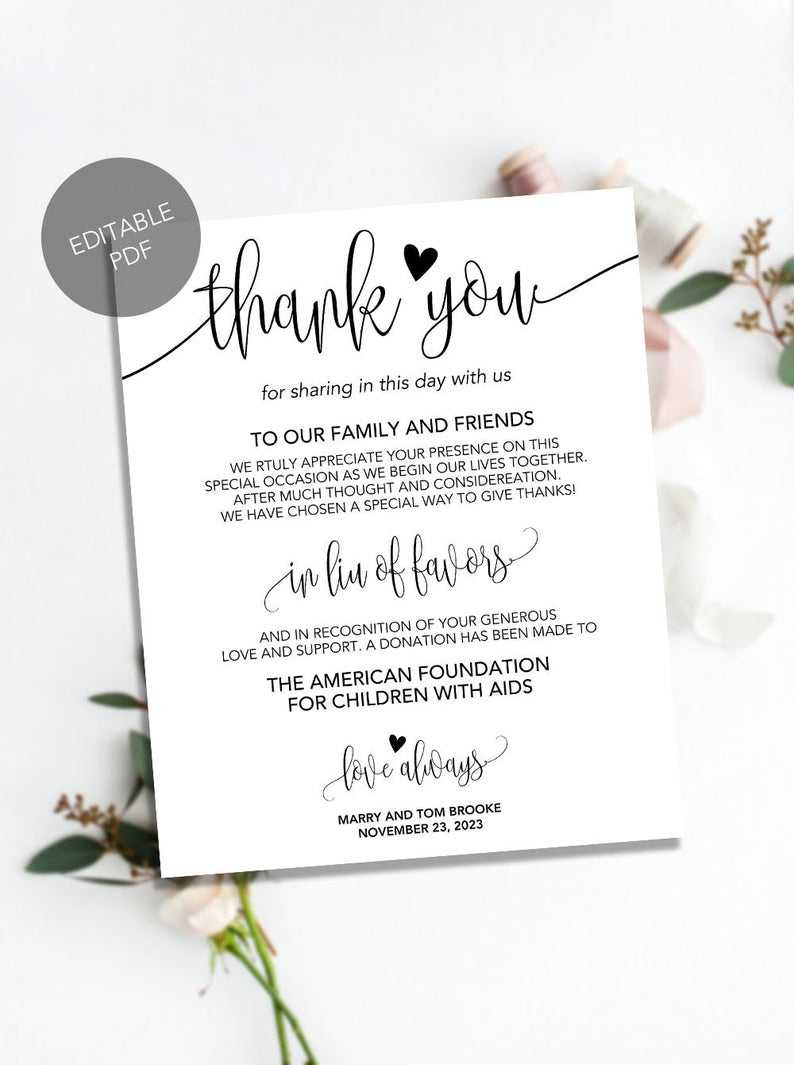 In Lieu Of Favors Sign, Wedding Donation Sign Wedding Donation Favor Cards  Wedding Favor Sign, Printable Wedding Signs, Wedding Template Pdf With Regard To Donation Cards Template