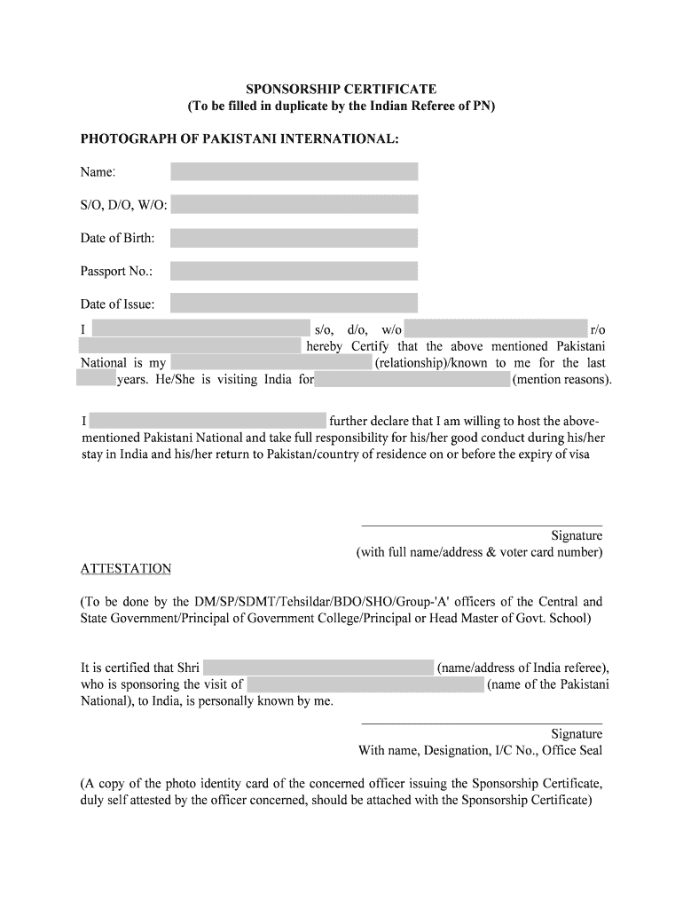 Indian Visa Sponsor Letter Sample – Fill Online, Printable Regarding Sponsor Card Template