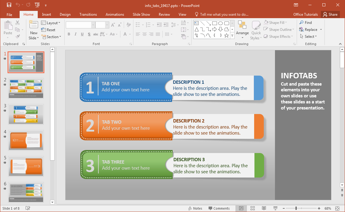 Info Tabs Powerpoint Template - Fppt Pertaining To Replace Powerpoint Template