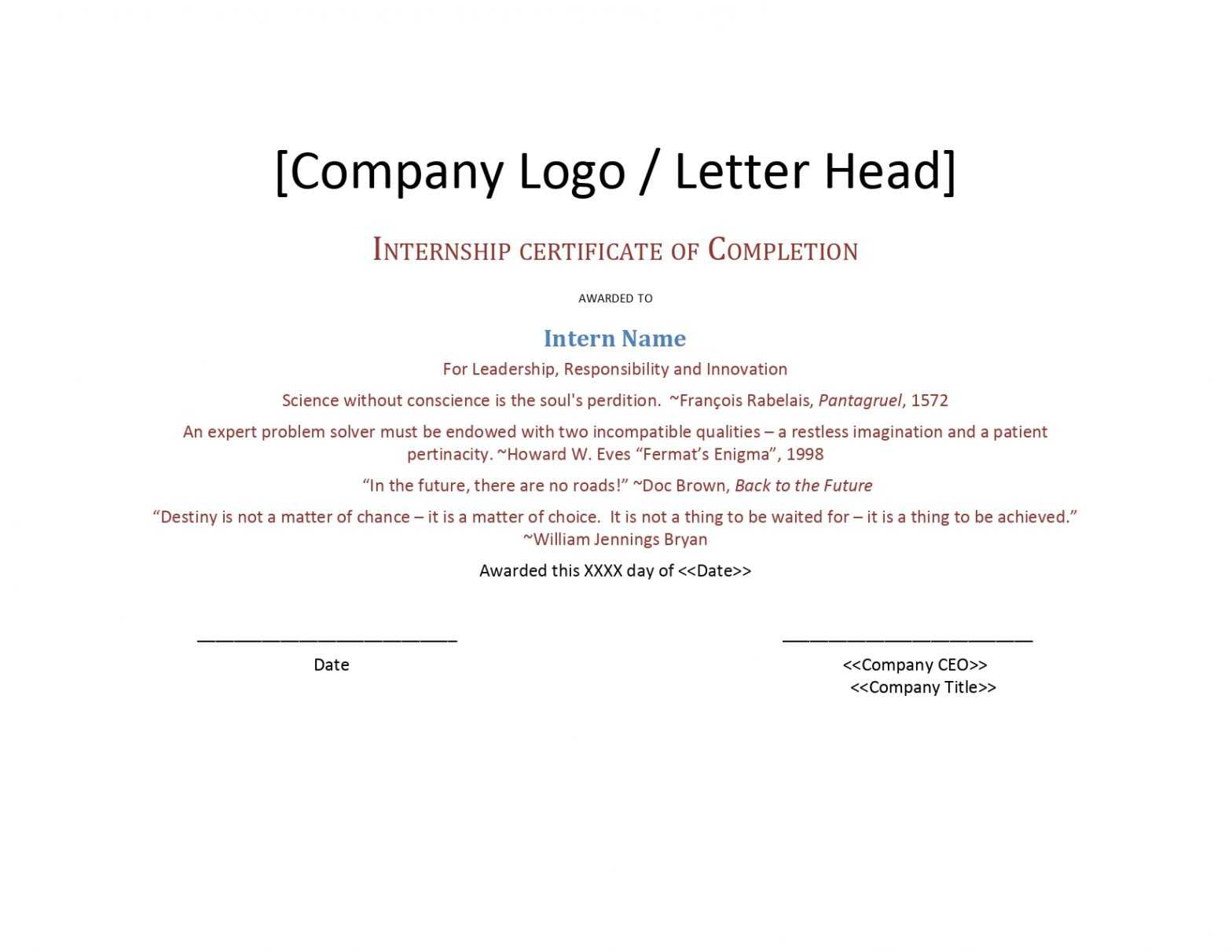 Internship Completion Certificate Template – Google Docs Intended For Certificate Template For Project Completion