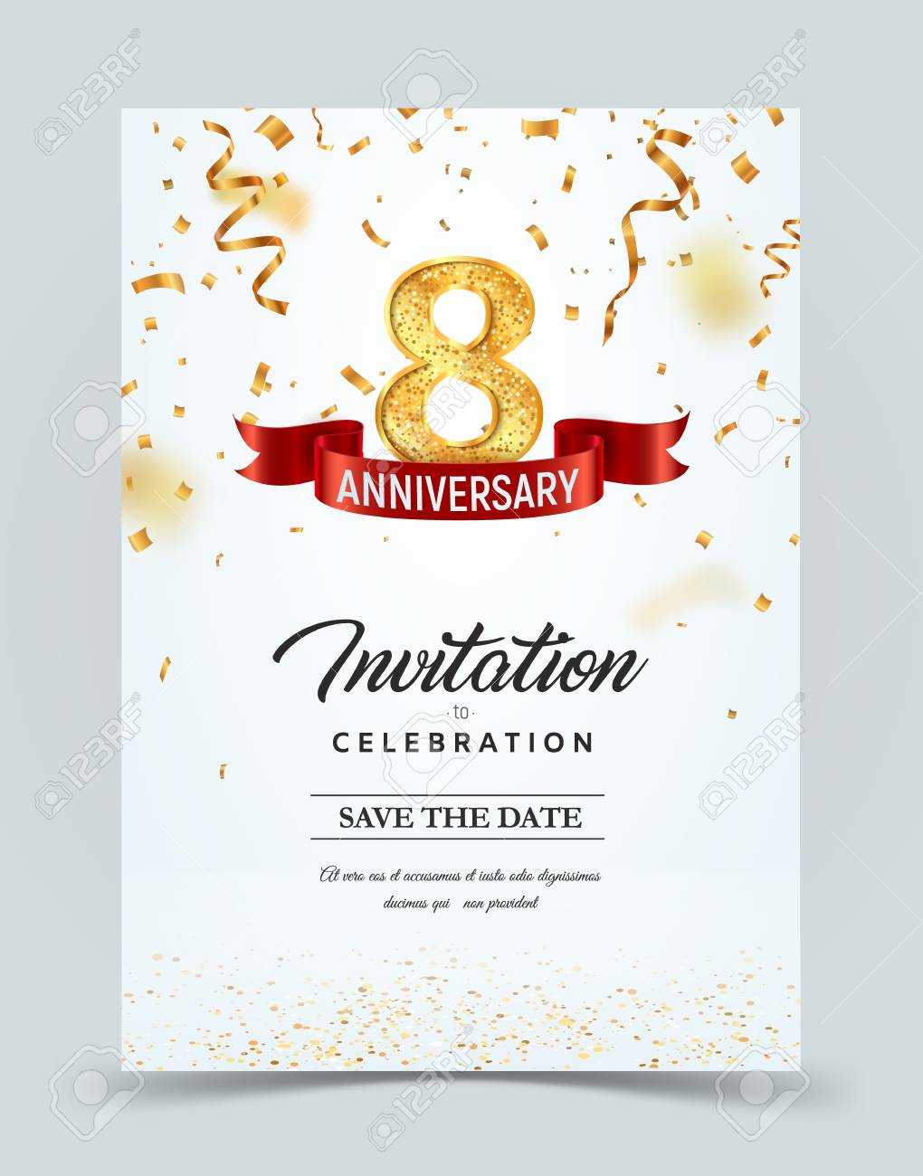 Invitation Card Template Of 8 Years Anniversary With Abstract.. Within Template For Anniversary Card