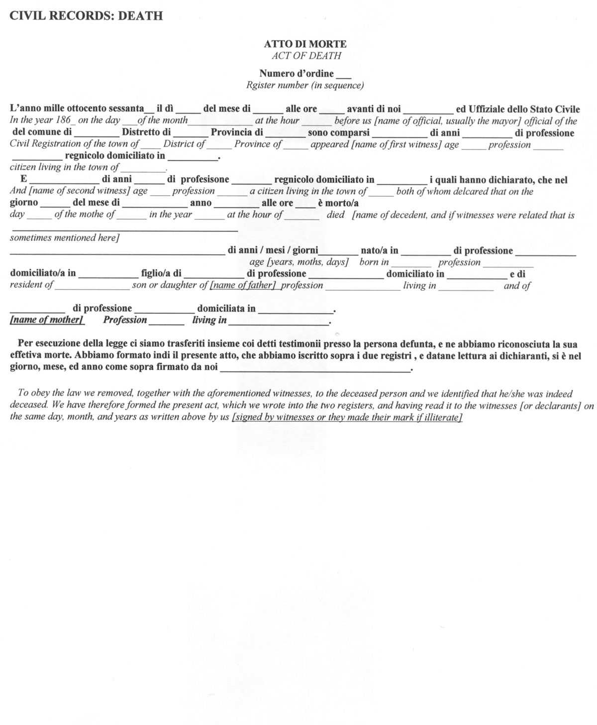 Italian Civil Death Document Translation Genealogy In Death Certificate Translation Template