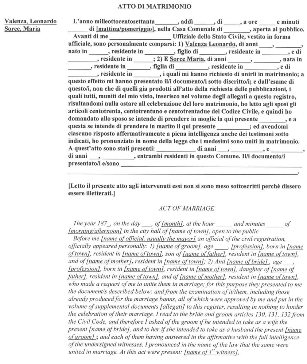 Italian Marriage Document Translations Genealogy Throughout Marriage Certificate Translation Template