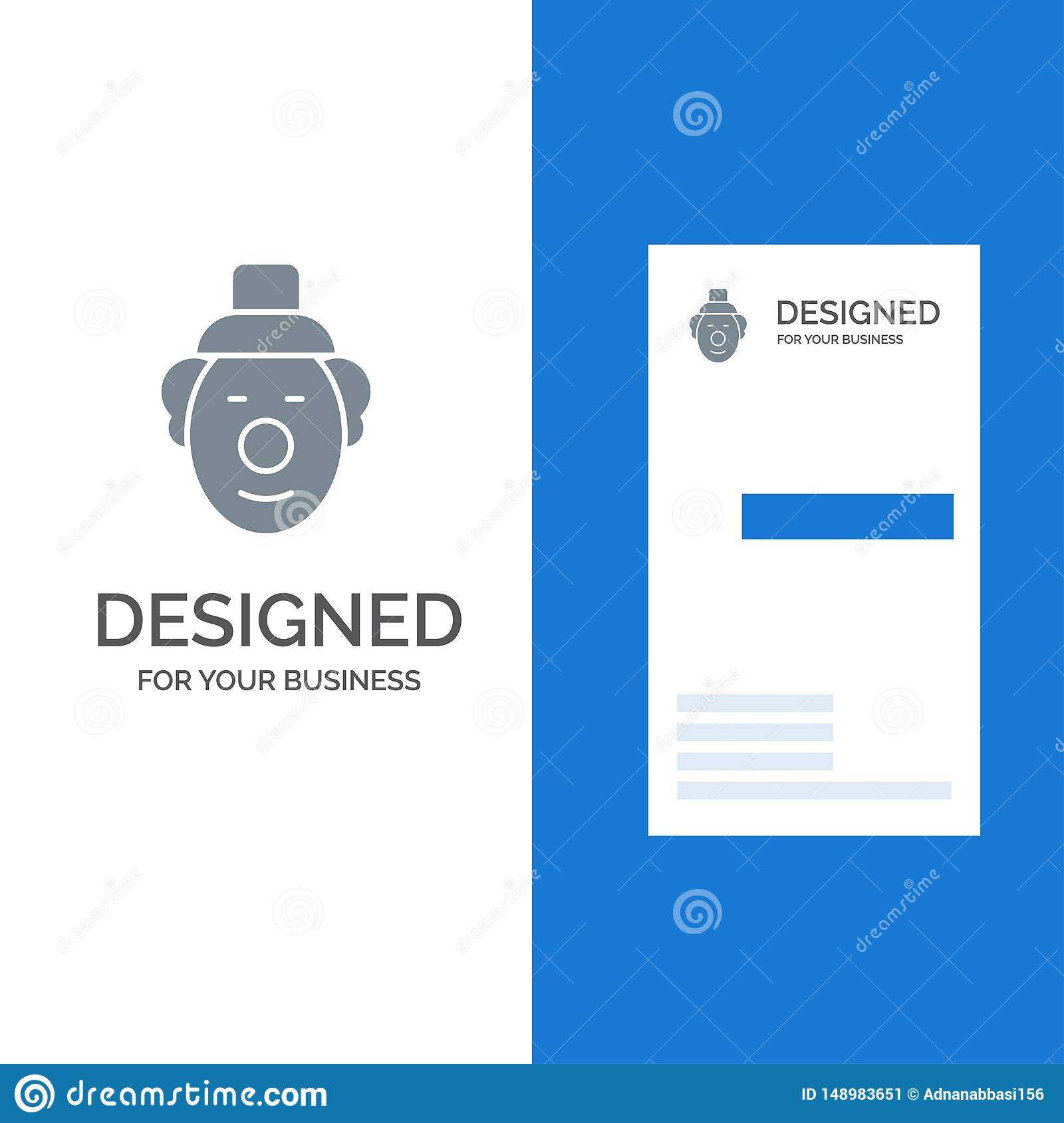 Joker, Clown, Circus Grey Logo Design And Business Card With Joker Card Template