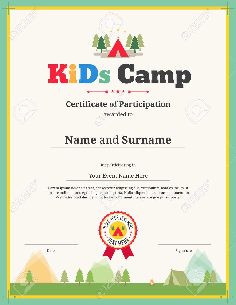 Kids Certificate Template For Camping Participation Pertaining To Certification Of Participation Free Template