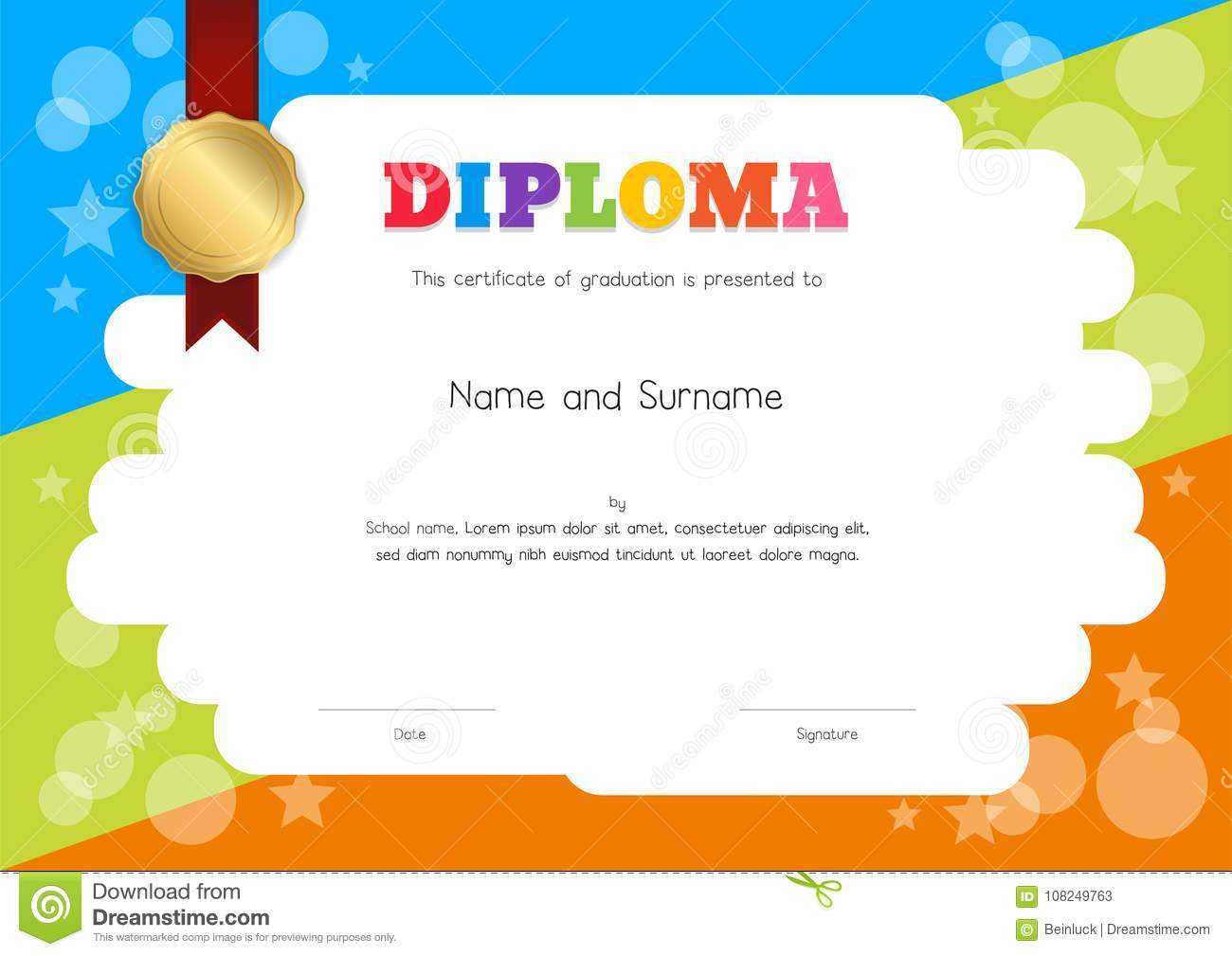 Kids Diploma Or Certificate Template With Hand Drawing With Regard To Running Certificates Templates Free