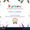 Kids Diploma Or Certificate Template With Inside Preschool Graduation Certificate Template Free