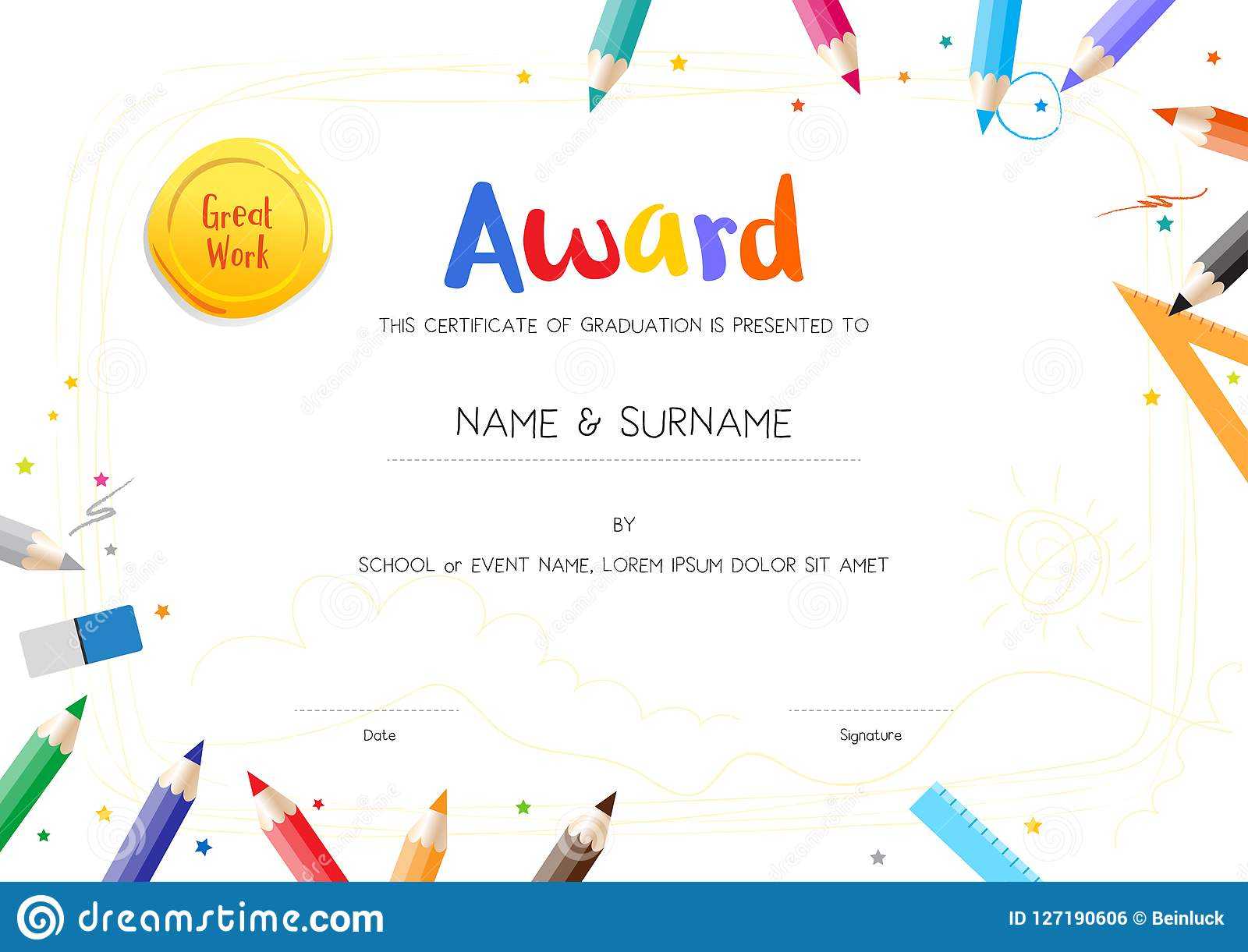 Kids Diploma Or Certificate Template With Painting Stuff For Preschool Graduation Certificate Template Free