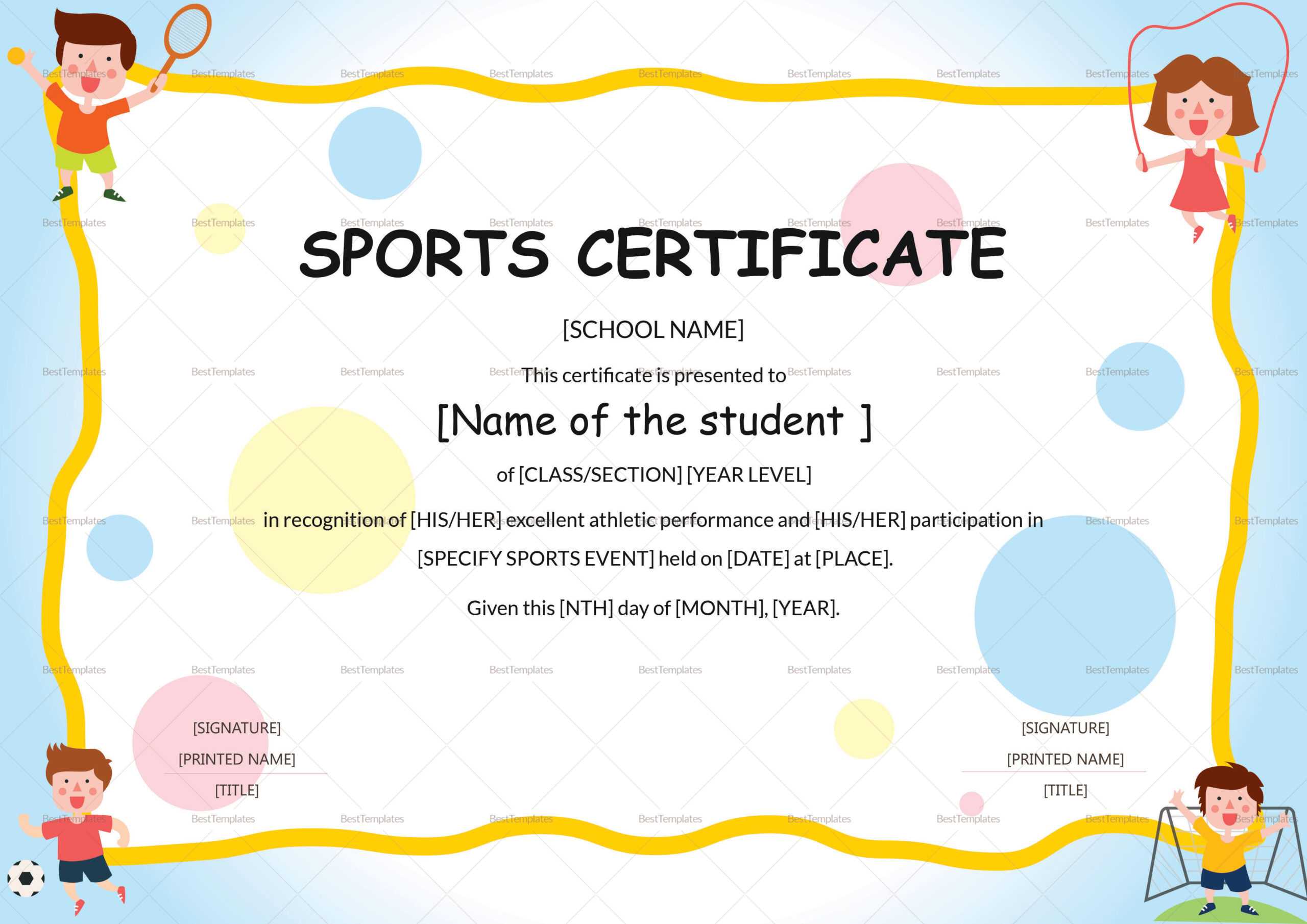 Kids Sports Participation Certificate Template Intended For Athletic Certificate Template