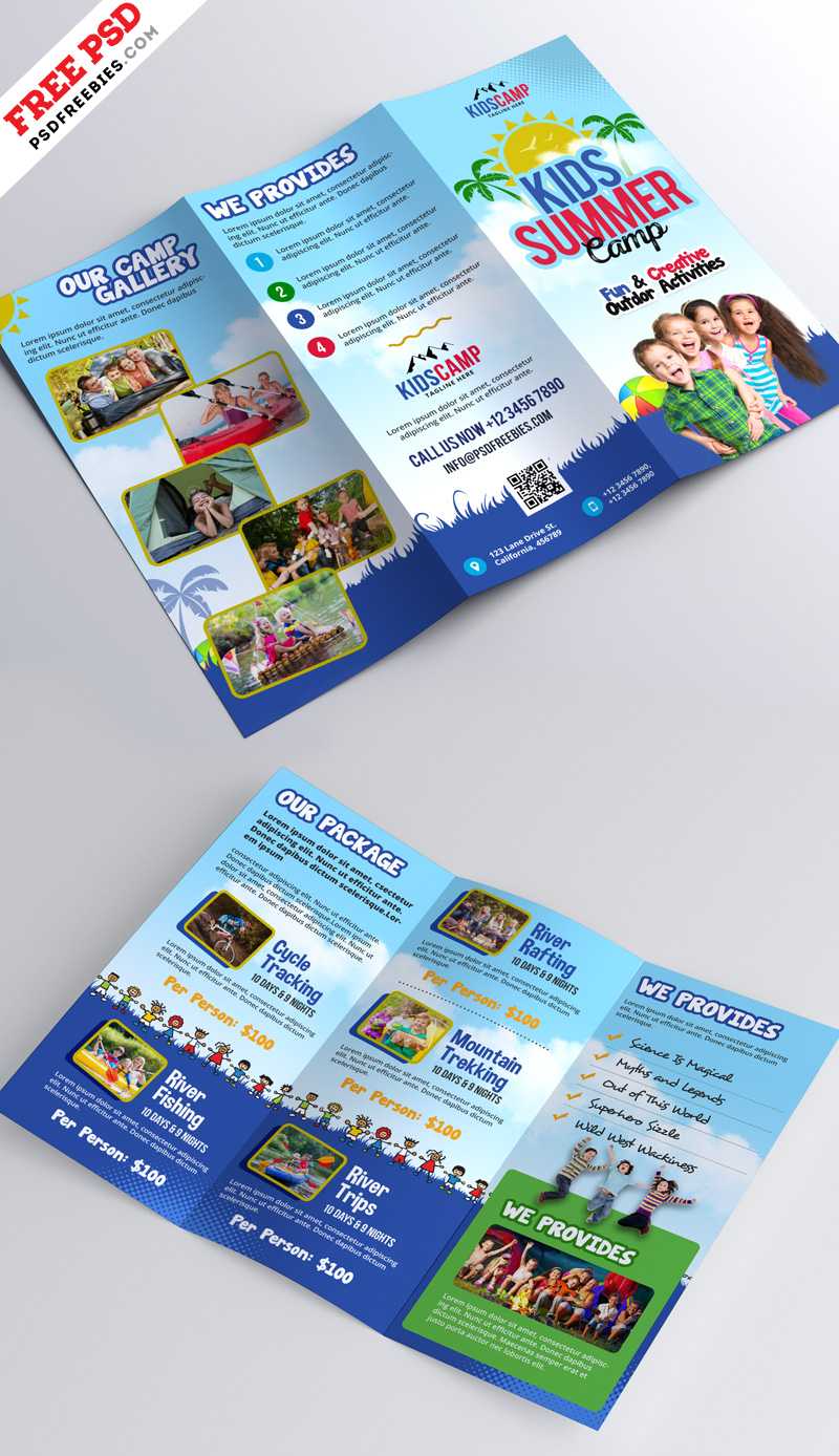 Kids Summer Camp Trifold Brochure Design Psd | Psdfreebies With Summer Camp Brochure Template Free Download