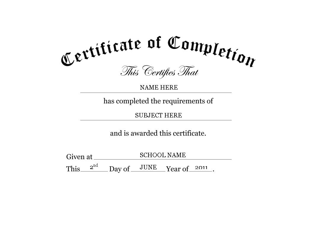 Kindergarten Preschool Certificate Of Completion Word For Certificate Of Completion Word Template