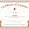 Kitten Adoption Certificate Inside Blank Adoption Certificate Template