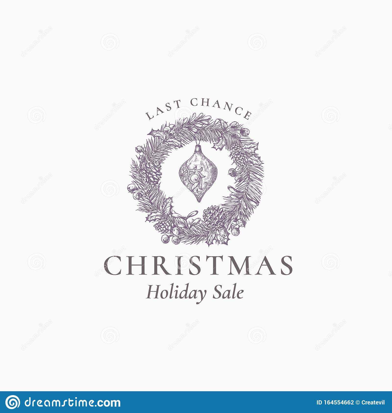 Last Chance Christmas Sale Discount Sketch Pine Wreath, Sign For Chance Card Template