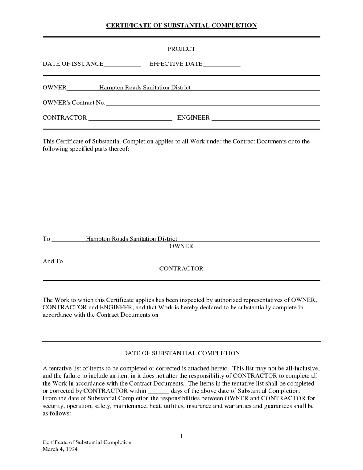 Image 4 for Certificate Of Substantial Completion Template