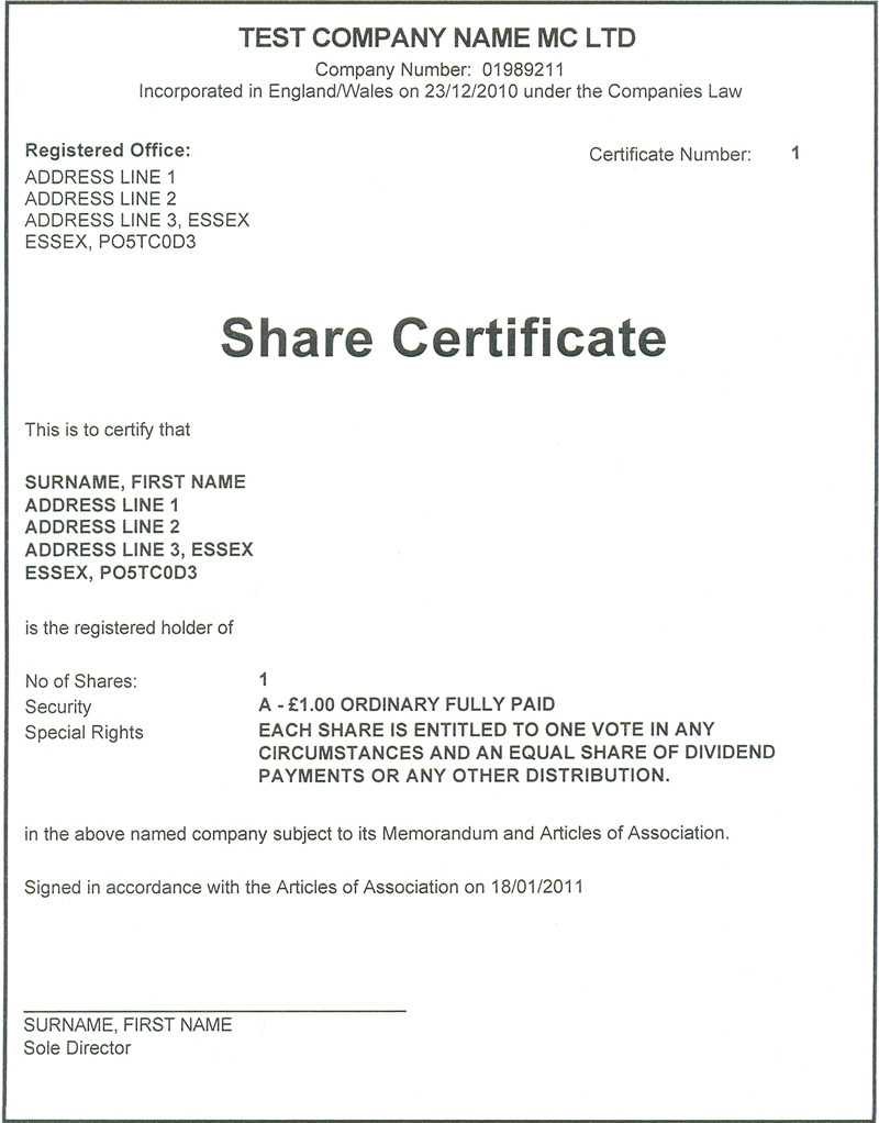 Limited Company Share Certificate Template Free | Sample Inside Template For Share Certificate