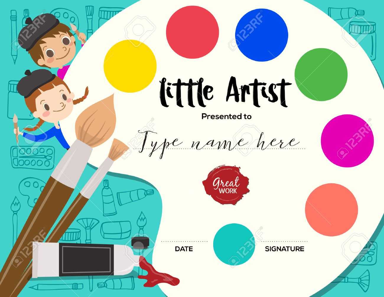 Little Artist, Kids Diploma Child Painting Course Certificate.. Throughout Free Art Certificate Templates