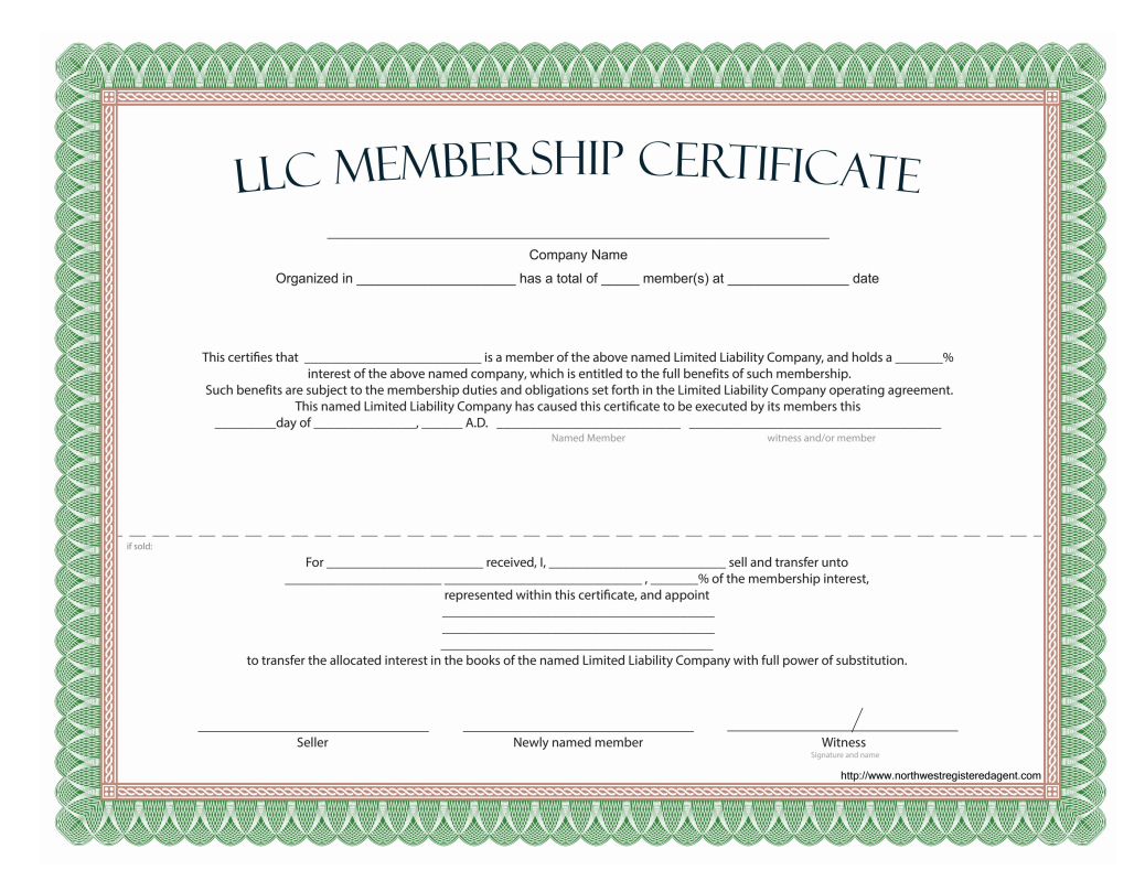 Llc Membership Certificate – Free Template Inside This Certificate Entitles The Bearer Template